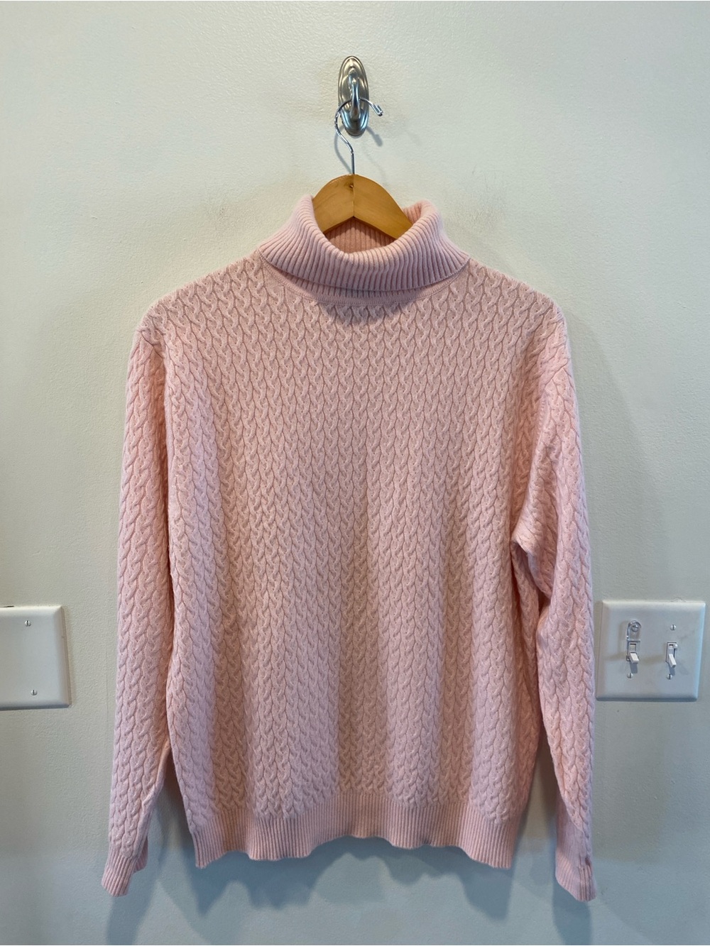 Kirkland Womens 100% Cashmere Cable Knit Turtleneck Sweater XL light pink
